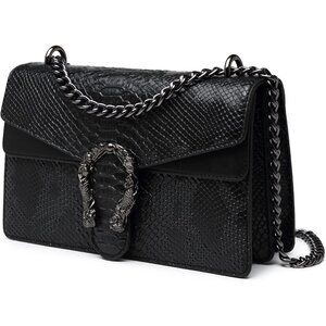 Snake Print Leather Crossbody Bag for Women with Chain Strap and Clutch Style